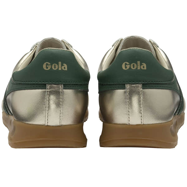 Gola Torpedo Glimmer Ladies Gold/Evergreen Leather Lace Up Trainers-elevate your sole