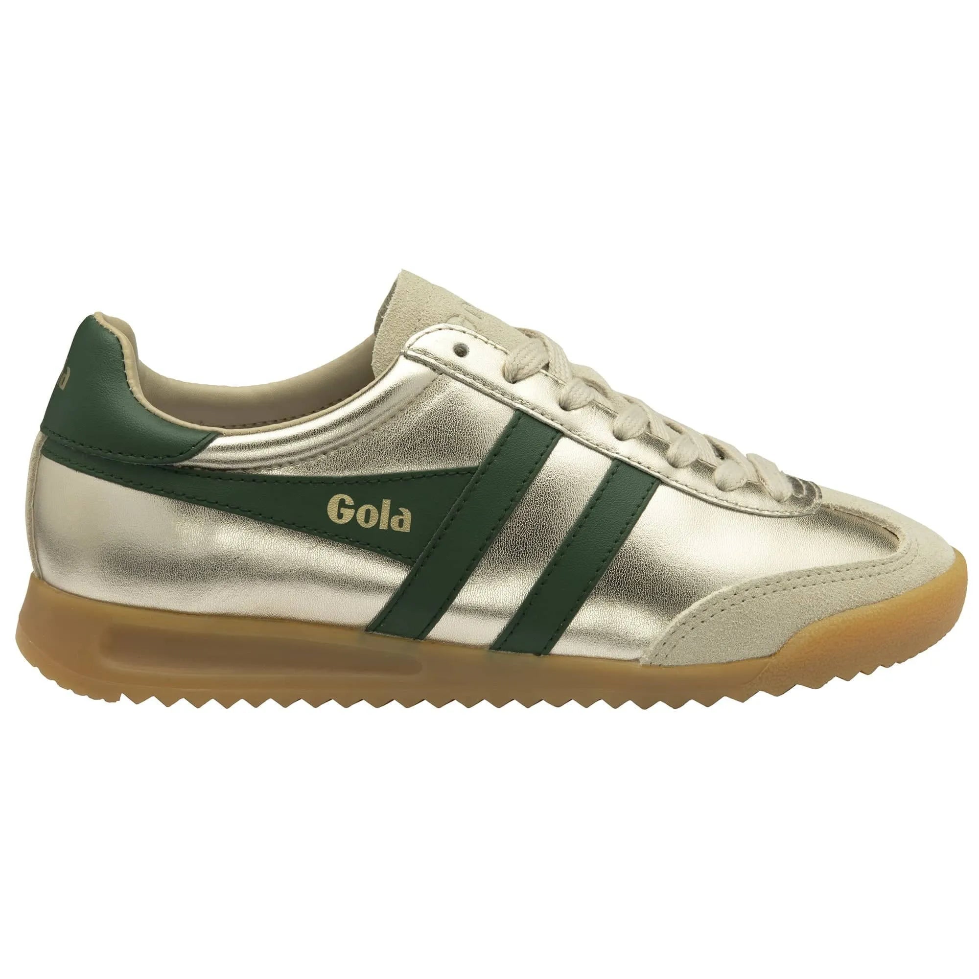 Gola Torpedo Glimmer Ladies Gold/Evergreen Leather Lace Up Trainers-elevate your sole