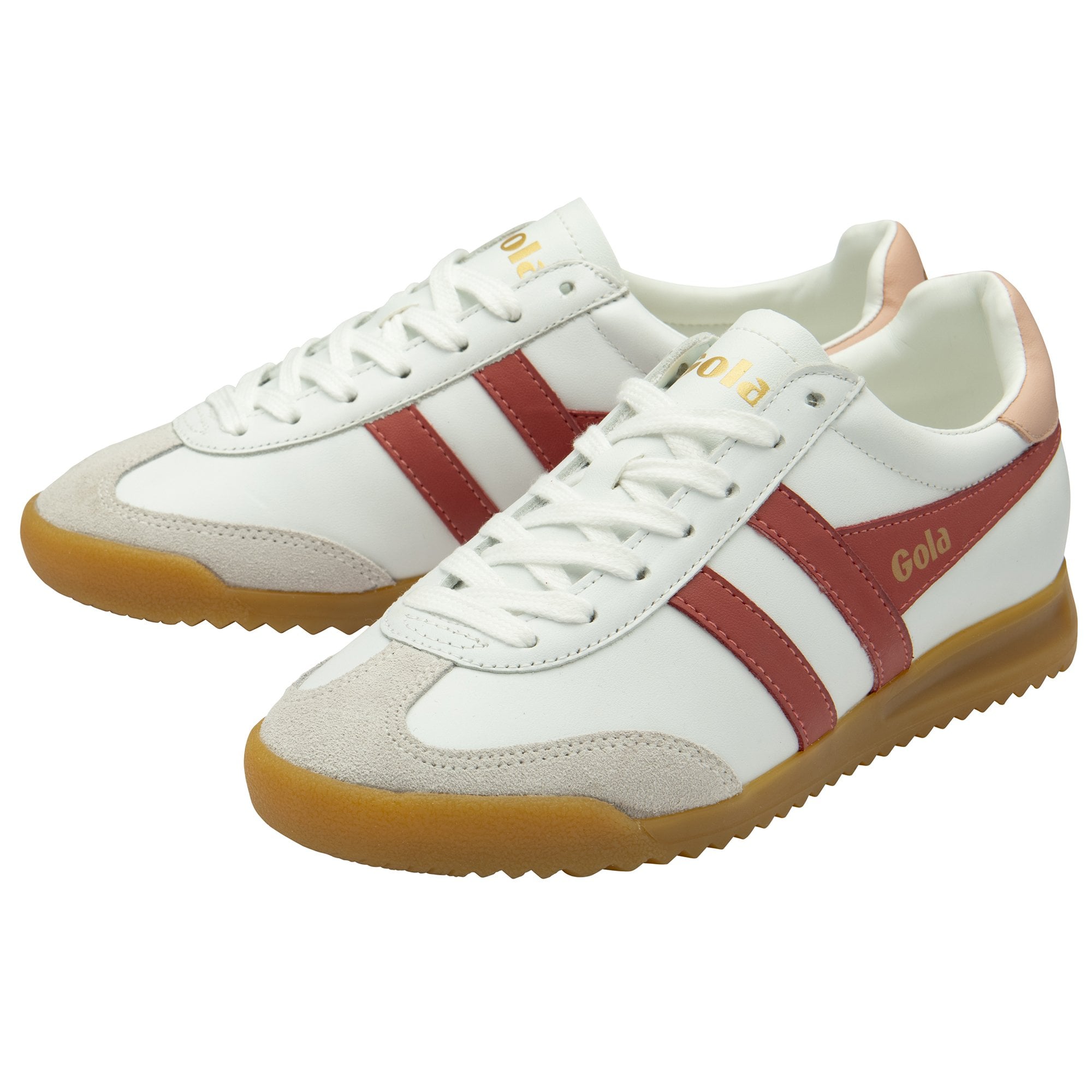 Gola Torpedo Ladies White/Clay/Pearl Pink Leather Lace Up Trainers-elevate your sole