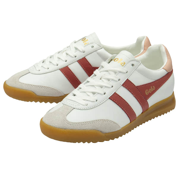 Gola Torpedo Ladies White/Clay/Pearl Pink Leather Lace Up Trainers-elevate your sole