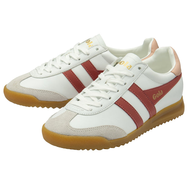 Gola Torpedo Ladies White/Clay/Pearl Pink Leather Lace Up Trainers-elevate your sole