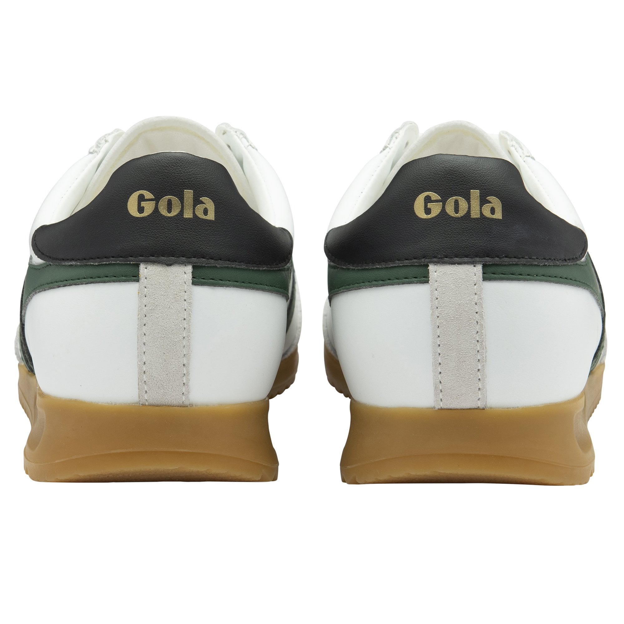 Gola Torpedo leather men's trainers in white, black, and evergreen with lace-up design and gum sole.