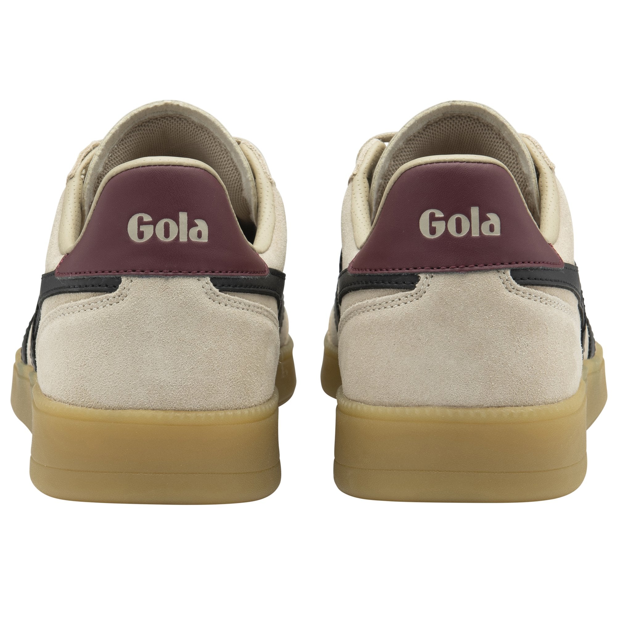 Gola Viper men's lace-up trainers in bone, black, red ochre, and gum suede with cushioned soles and contrasting logo details.
