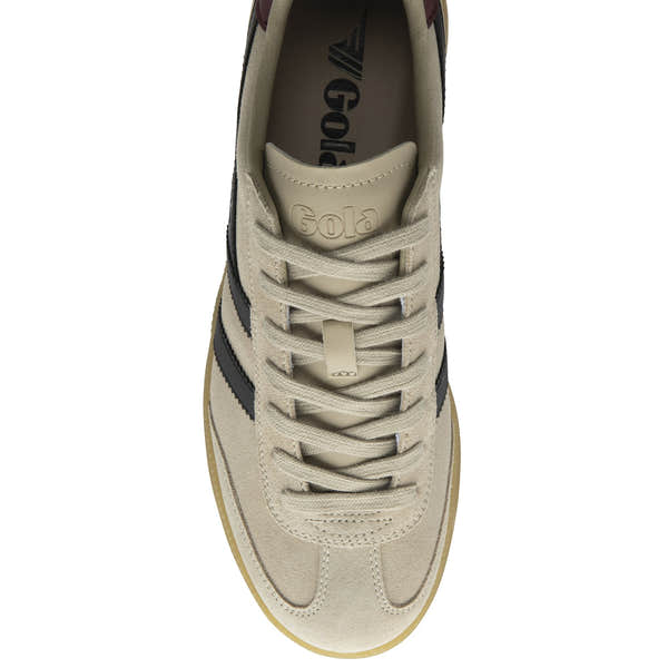 Gola Viper men's lace-up trainers in bone, black, red ochre, and gum suede with beige laces and branding detail.