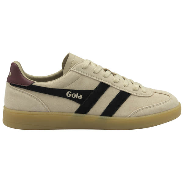 Gola Viper men's lace-up trainers in bone, black, red ochre, and gum suede with black logo detail and retro sporty style.