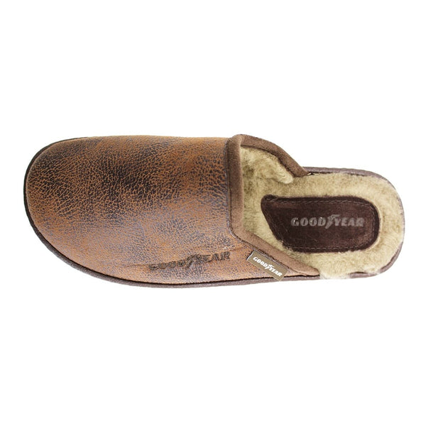 Goodyear Glen KMG006 Mens Brown Leather Effect Mule Slippers - elevate your sole