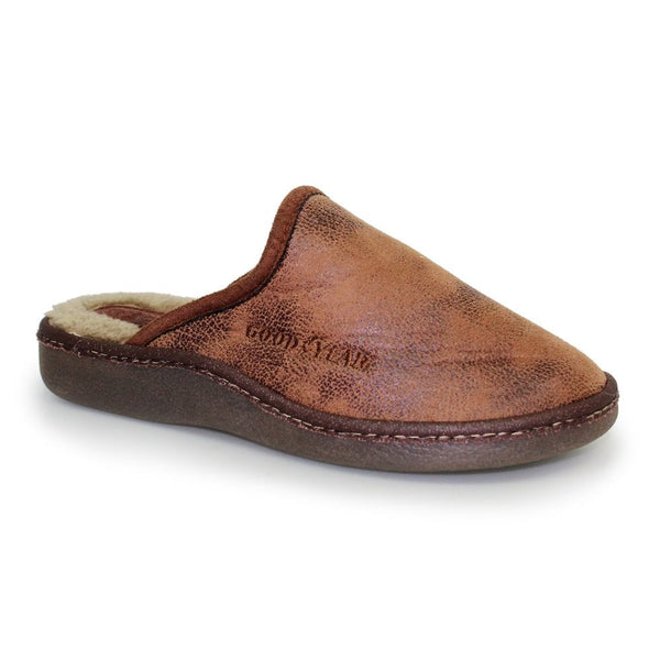 Goodyear Glen KMG006 Mens Brown Leather Effect Mule Slippers - elevate your sole