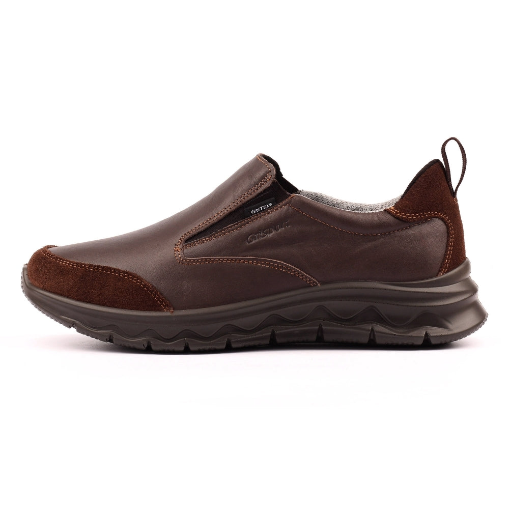 Grisport BMG086 Stride men's brown leather slip-on casual shoes with elastic side panels and cushioned soles.