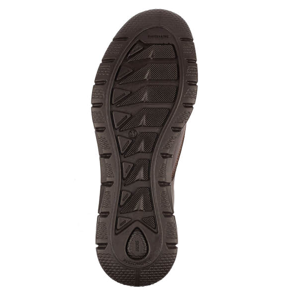 Grisport BMG086 Stride men's brown leather slip-on shoes with rugged rubber outsole and traction pattern.