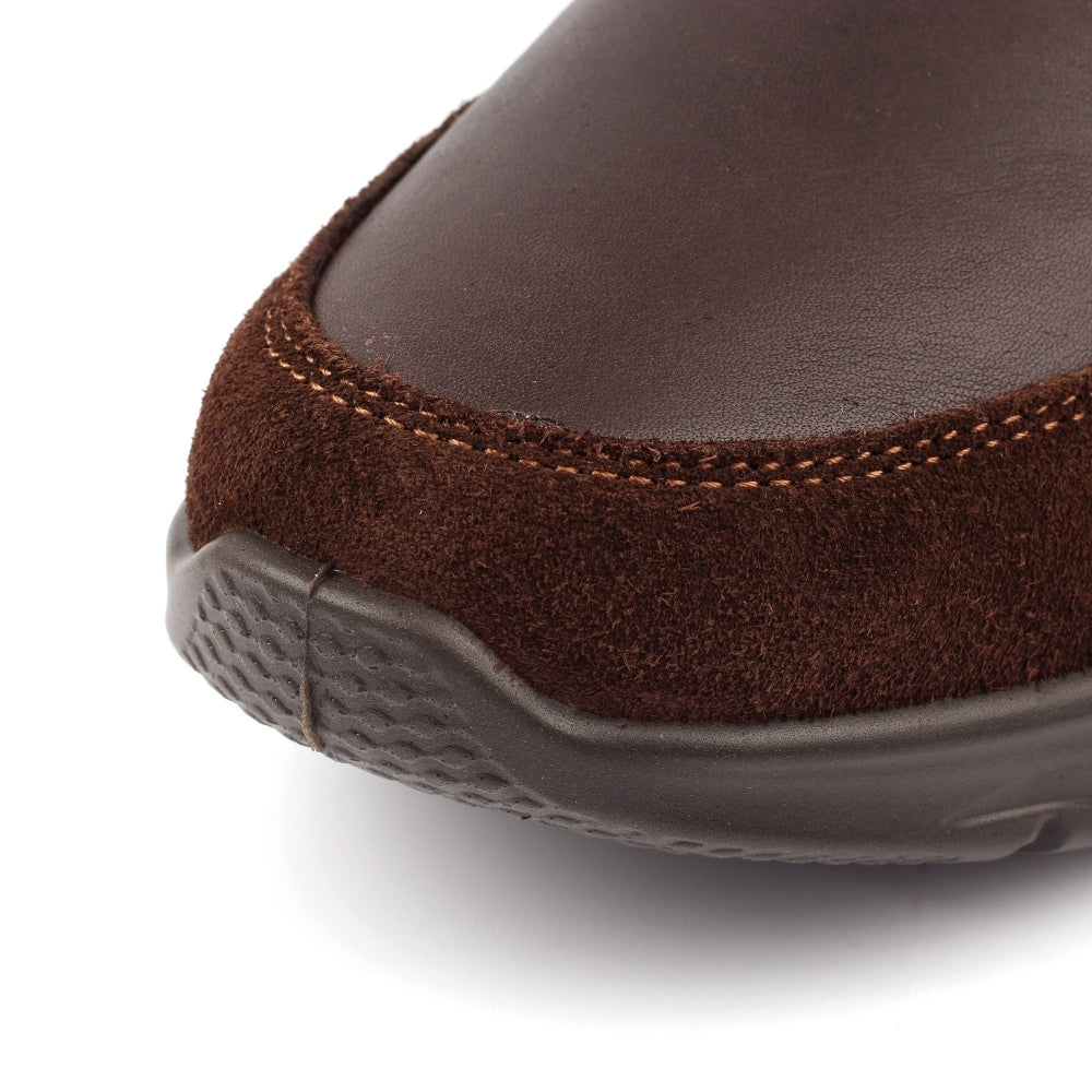 Grisport BMG086 Stride men's brown leather slip-on shoes with suede accents and textured outsole.