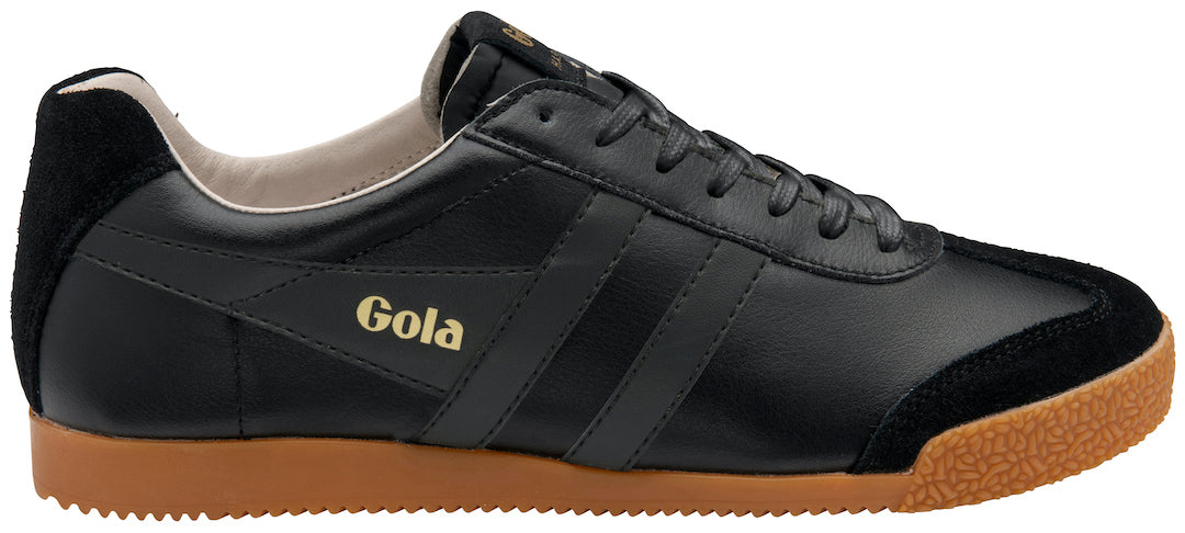 Gola Harrier 001 Mens Black Leather Lace Up Trainers