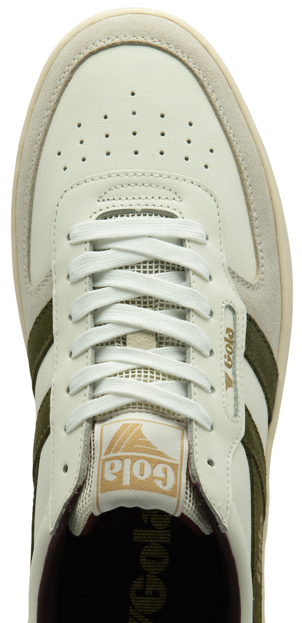 Gola Hawk Mens Off White & Military Green Leather Lace Up Trainers