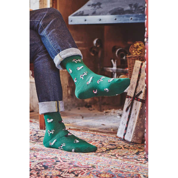 HJ Socks HJ33 Mens Animals In Christmas Hats Softop Socks-elevate your sole