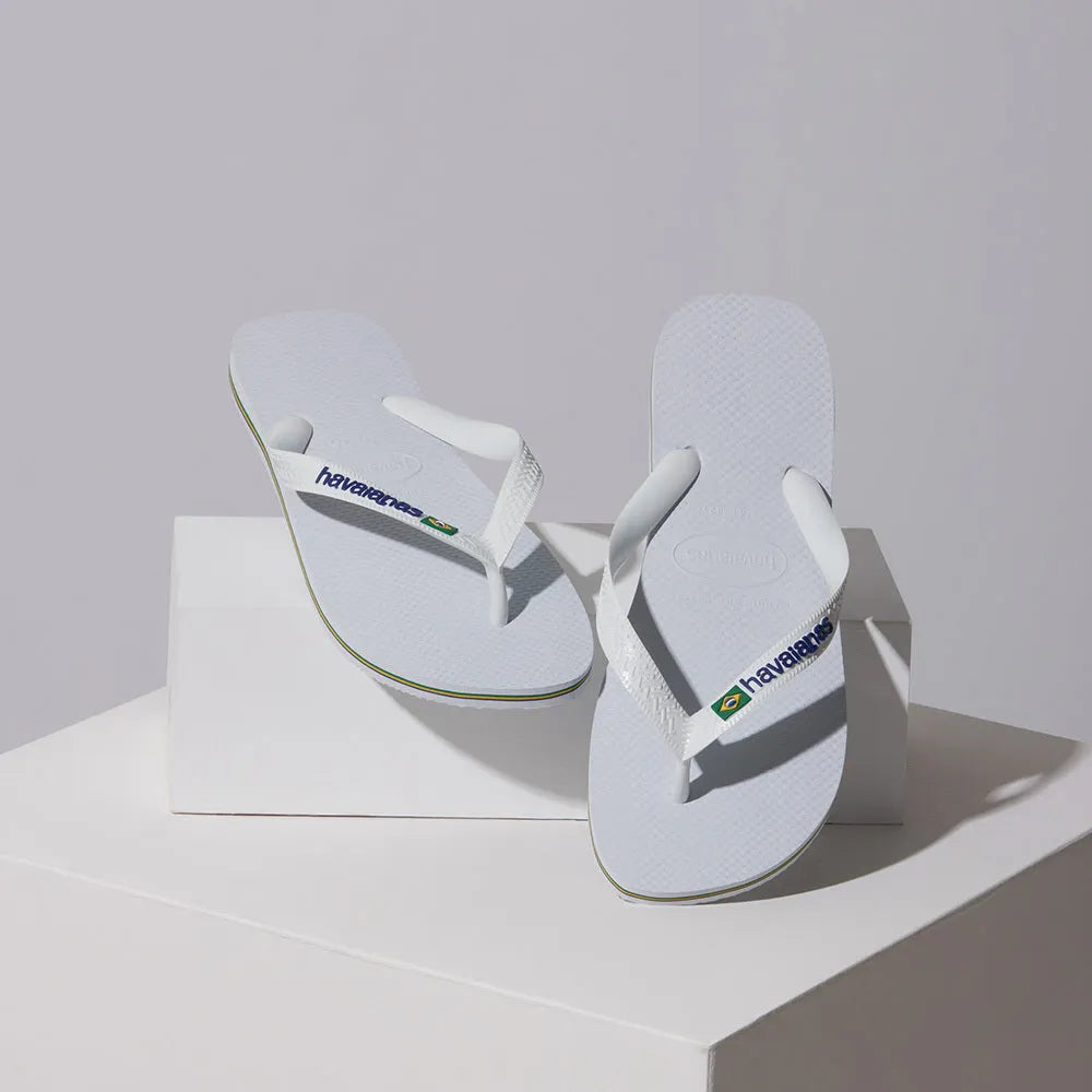 Havaianas Brasil Logo Ladies White Toe Post Sandals
