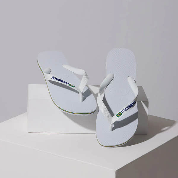 Havaianas Brasil Logo Ladies White Toe Post Sandals