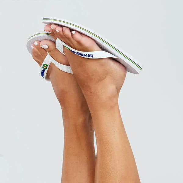 Havaianas Brasil Logo Ladies White Toe Post Sandals