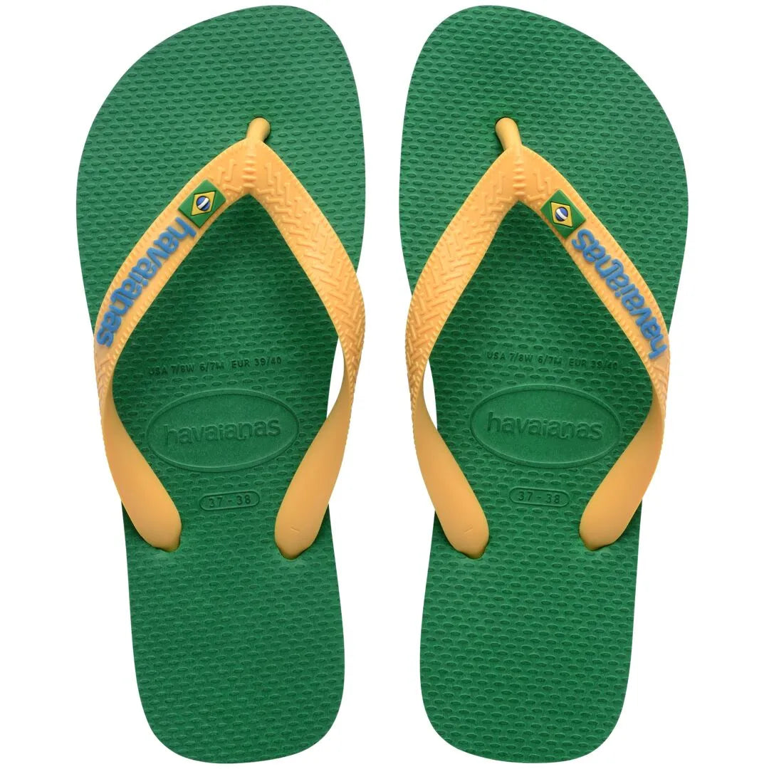 Havaianas Brasil Logo Mens Green/Yellow Toe Post Sandals