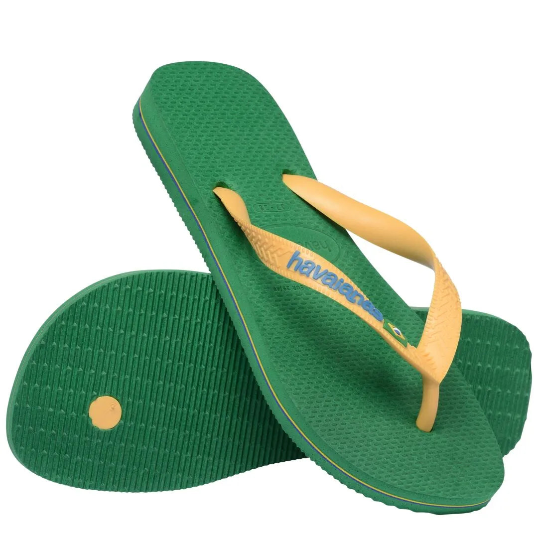 Havaianas Brasil Logo Mens Green/Yellow Toe Post Sandals