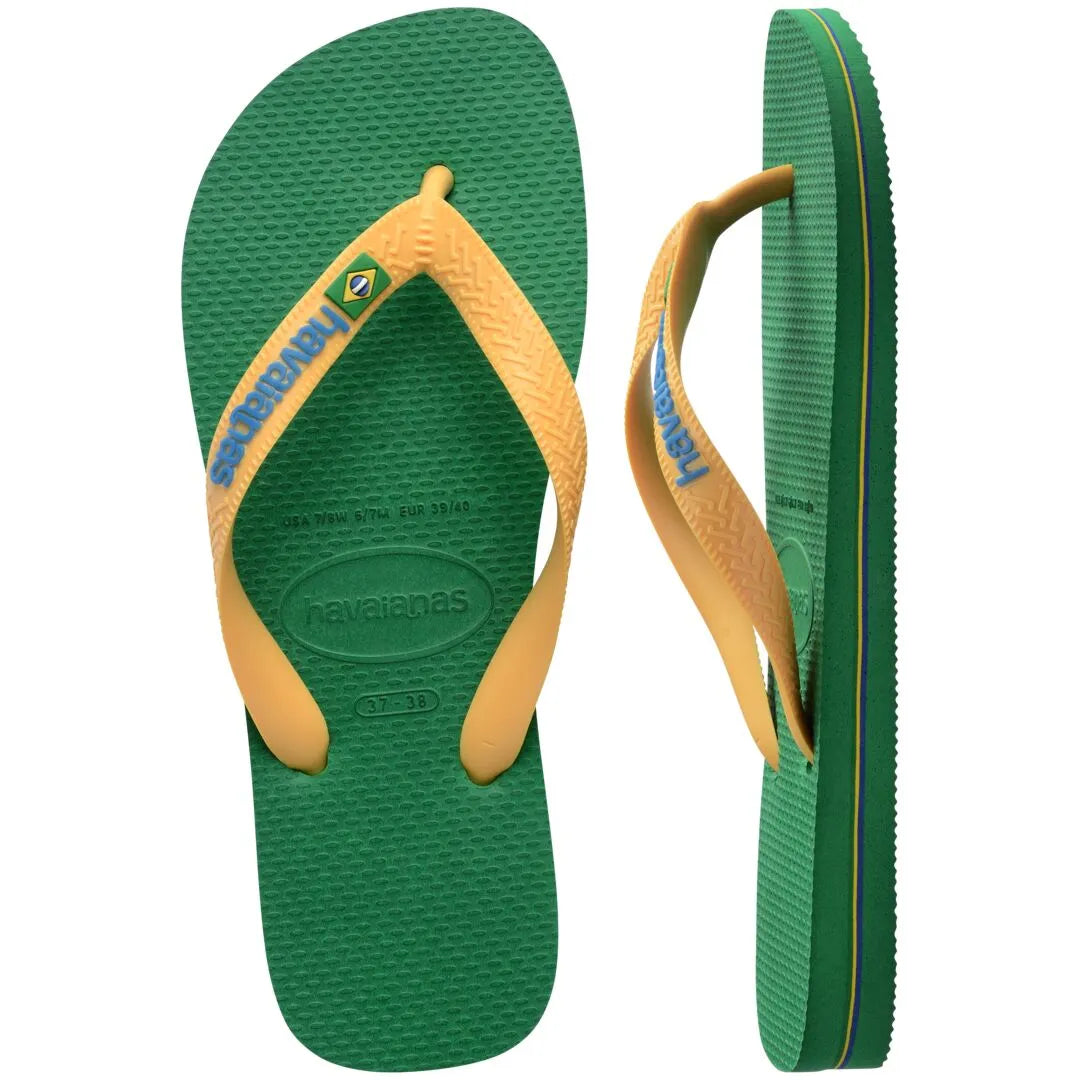 Havaianas Brasil Logo Mens Green/Yellow Toe Post Sandals