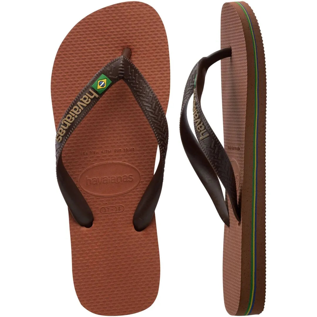 Havaianas Brasil Logo Mens Rust/Dark Brown Toe Post Sandals