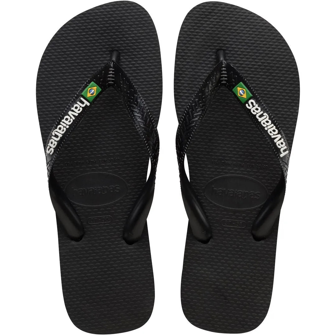 Havaianas Brasil Logo Unisex Black/Black Toe Post Sandals