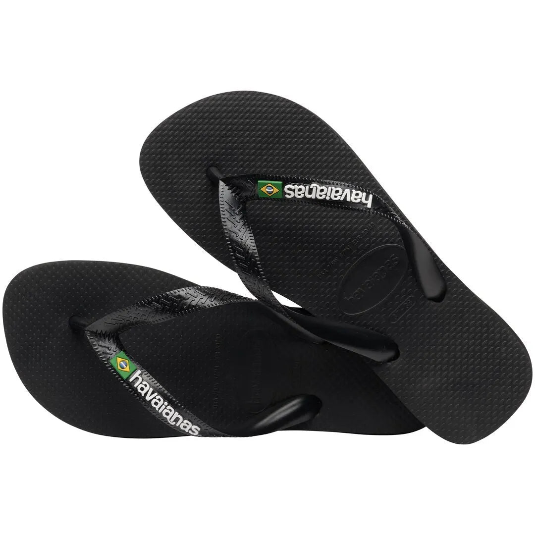 Havaianas Brasil Logo Unisex Black/Black Toe Post Sandals