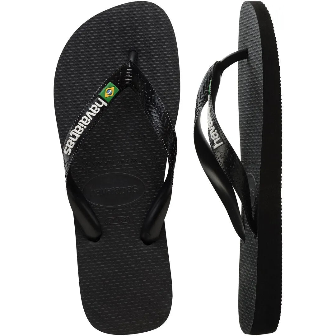 Havaianas Brasil Logo Unisex Black/Black Toe Post Sandals