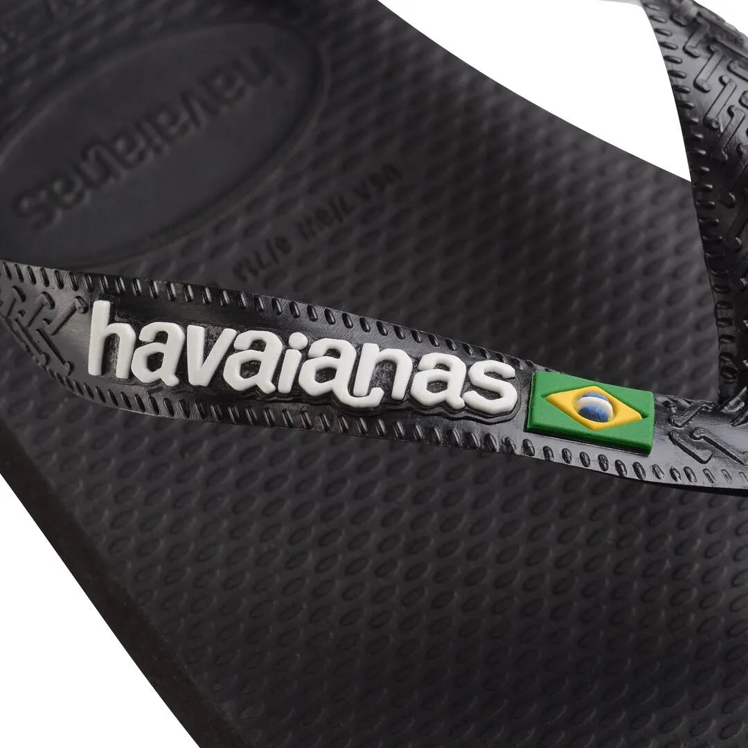 Havaianas Brasil Logo Unisex Black/Black Toe Post Sandals