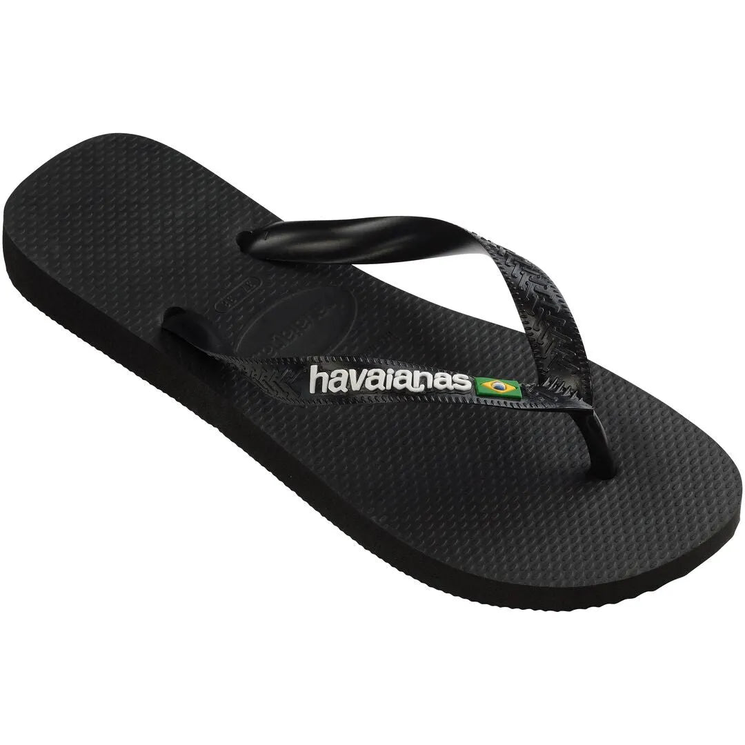 Havaianas Brasil Logo Unisex Black/Black Toe Post Sandals