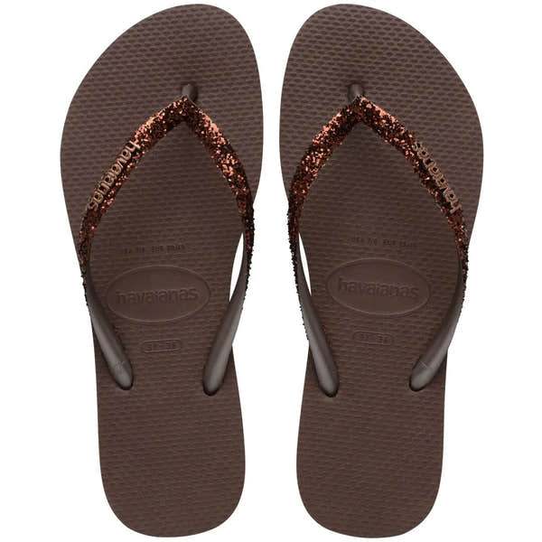 Havaianas Slim Glitter II Ladies Dark Brown Toe Post Sandals