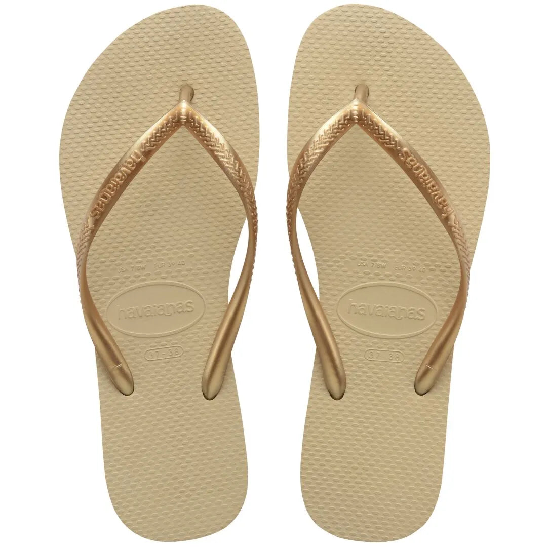 Havaianas Slim Ladies Sand Grey/Light Golden Toe Post Sandals