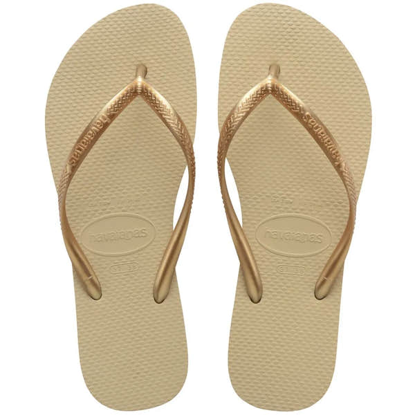 Havaianas Slim Ladies Sand Grey/Light Golden Toe Post Sandals