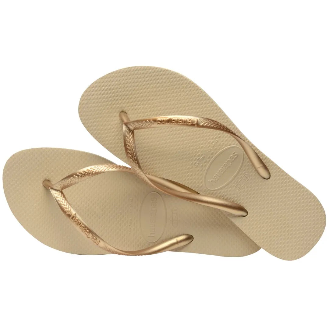 Havaianas Slim Ladies Sand Grey/Light Golden Toe Post Sandals
