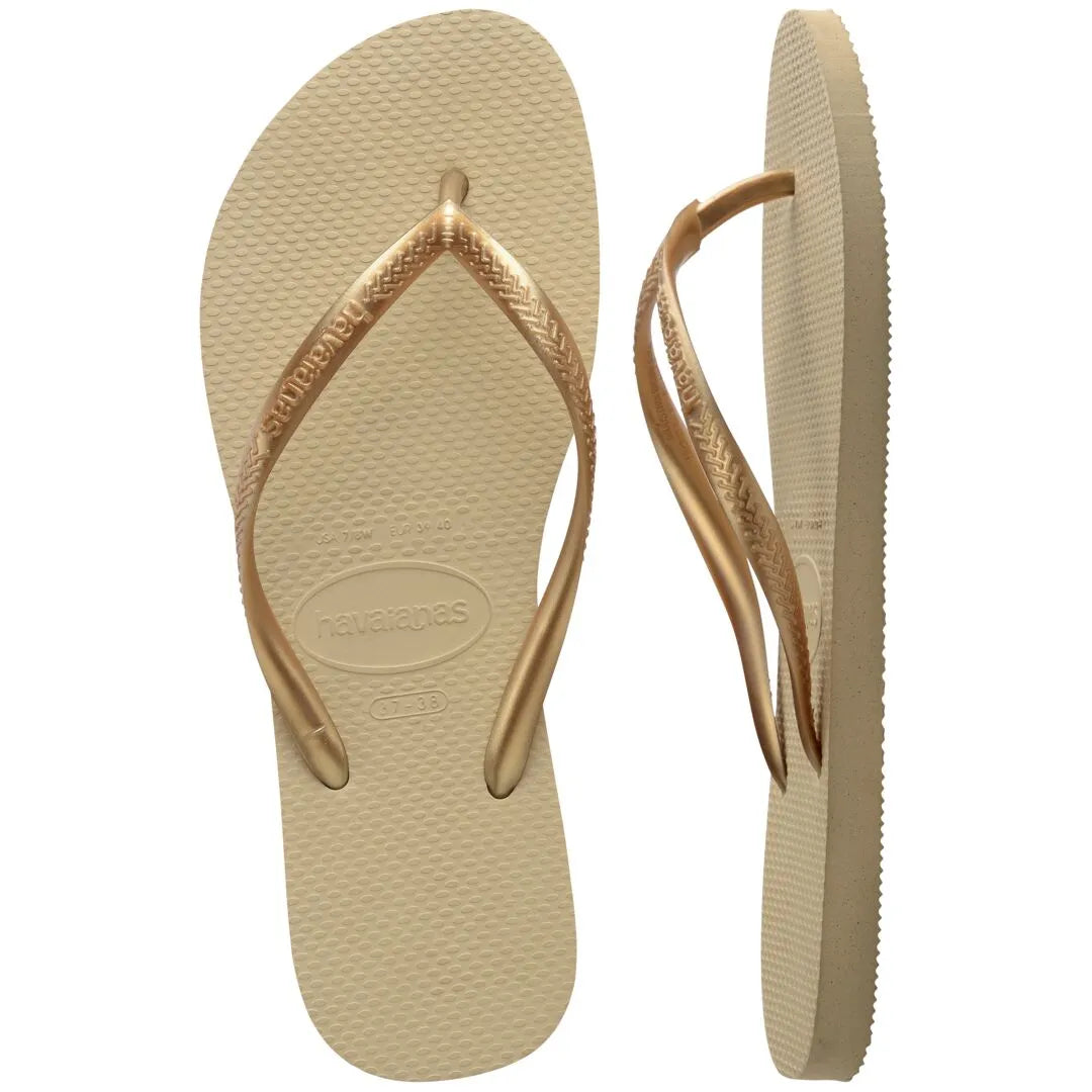Havaianas Slim Ladies Sand Grey/Light Golden Toe Post Sandals