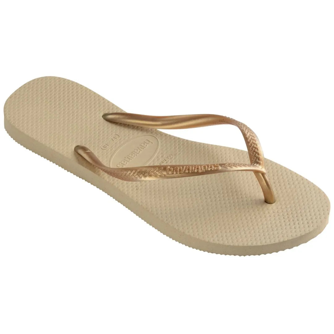 Havaianas Slim Ladies Sand Grey/Light Golden Toe Post Sandals