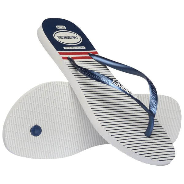 Havaianas Slim Nautical Ladies White/Brown/Red Toe Post Sandals