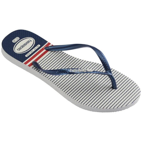 Havaianas Slim Nautical Ladies White/Brown/Red Toe Post Sandals