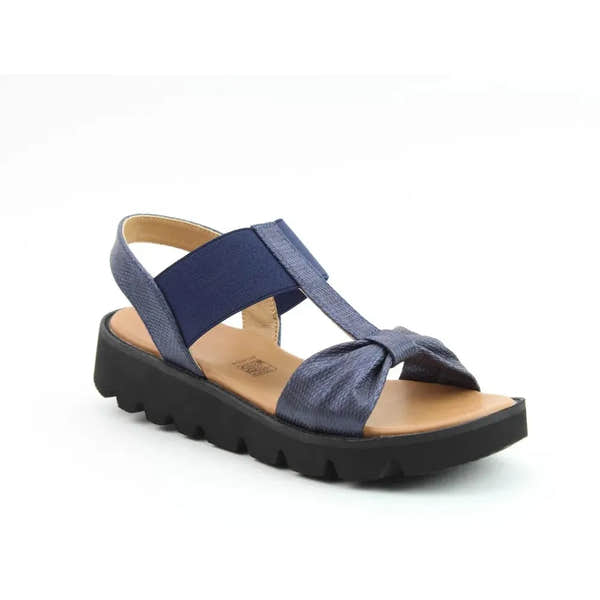 Heavenly Feet Accord Shimmer Ladies Navy Vegan Elasticated Sandals with cushioned footbed and chunky rubber sole.