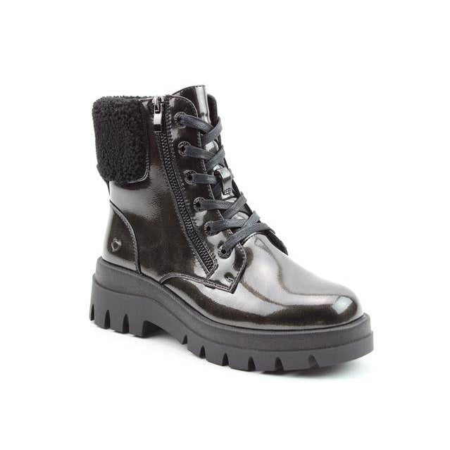 Heavenly Feet Avante Ladies Pewter Patent Vegan Zip & Lace Ankle Boots-elevate your sole