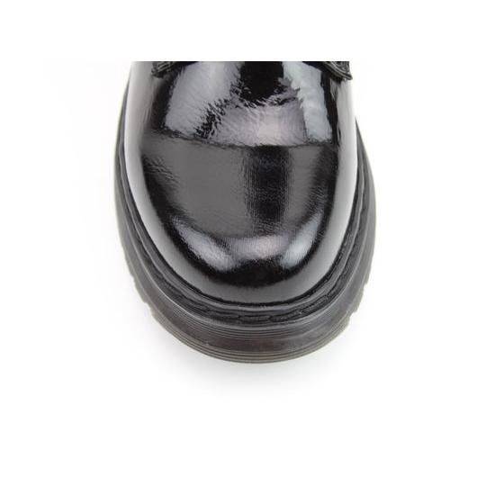Heavenly Feet Avena2 Rose women’s black patent vegan mid-calf boots with zip and lace detail.