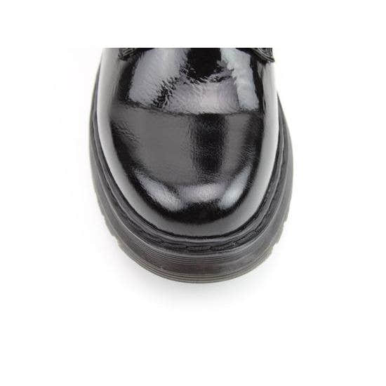 Heavenly Feet Avena2 Rose women’s black patent vegan mid-calf boots with zip and lace detail.
