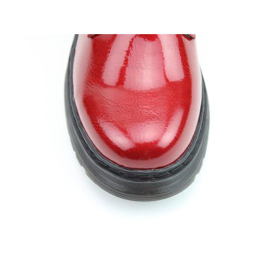 Red patent vegan mid-calf boots with lace-up and zip closure by Heavenly Feet Avena2 Rose for women.