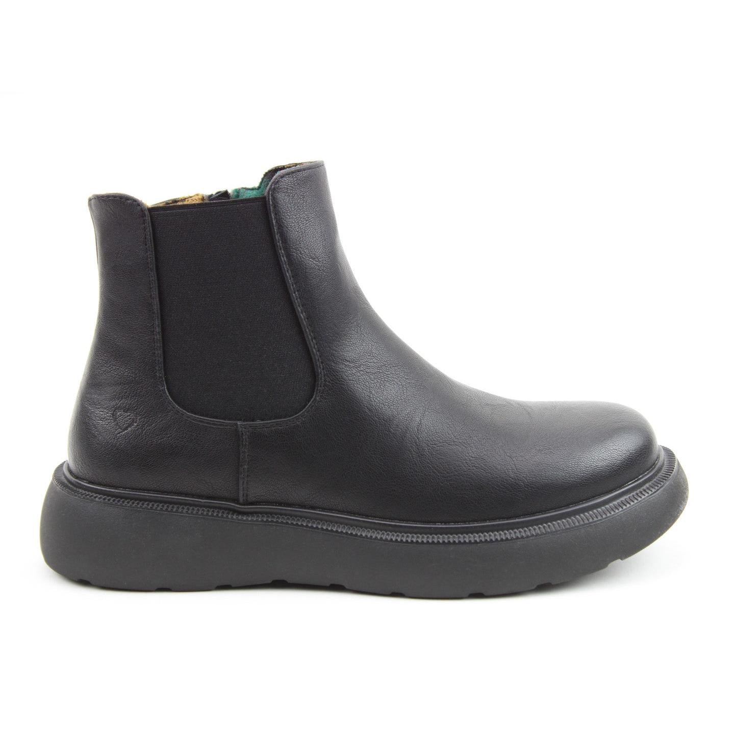 Heavenly Feet Azalea women's black vegan ankle boots with side zipper and chunky sole.