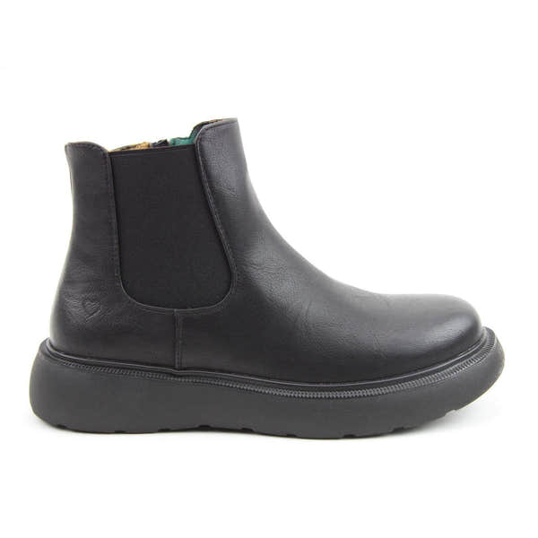 Heavenly Feet Azalea women's black vegan ankle boots with side zipper and chunky sole.