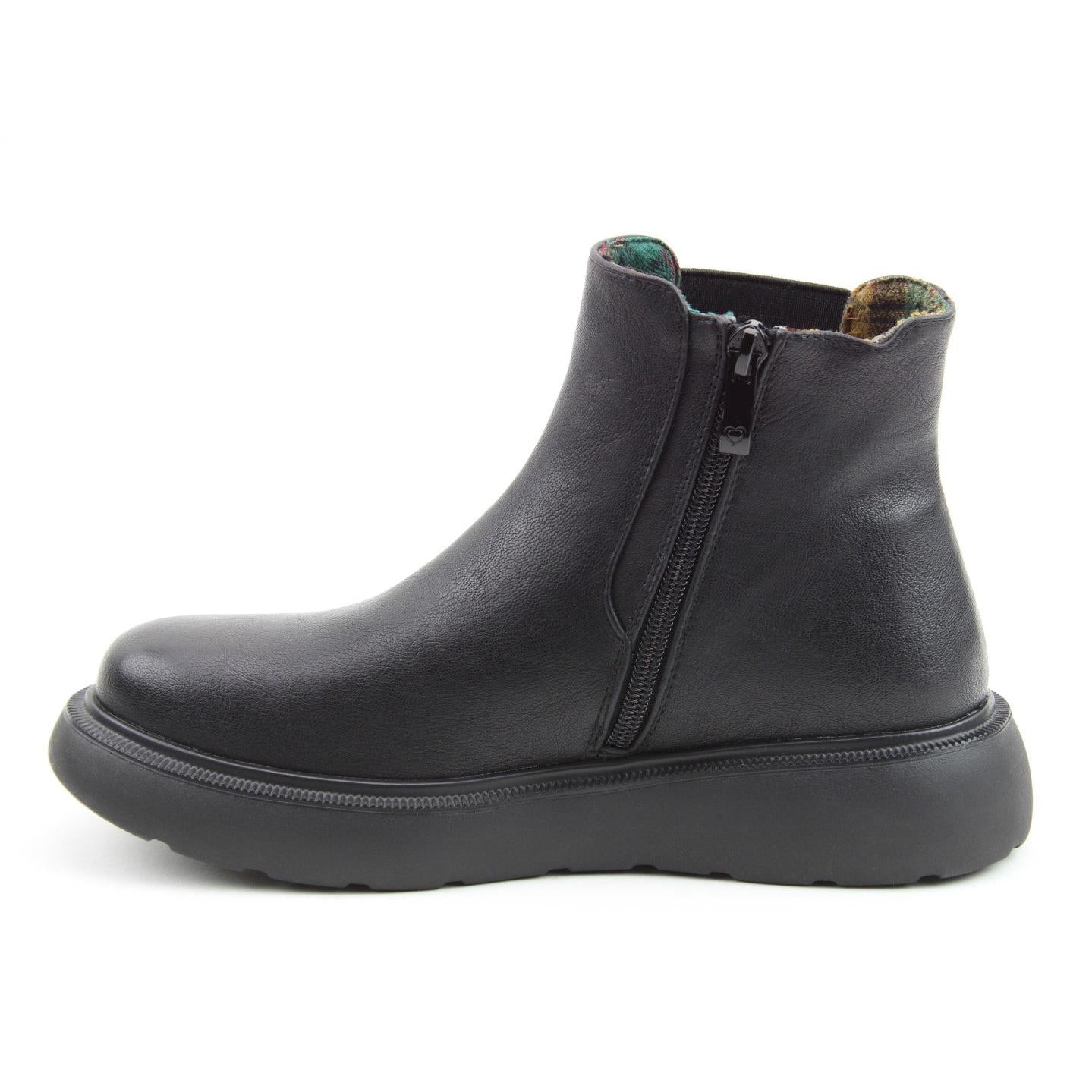 Heavenly Feet Azalea women's black vegan ankle boots with side zipper and cushioned sole.
