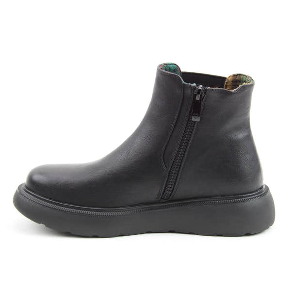 Heavenly Feet Azalea women's black vegan ankle boots with side zipper and cushioned sole.