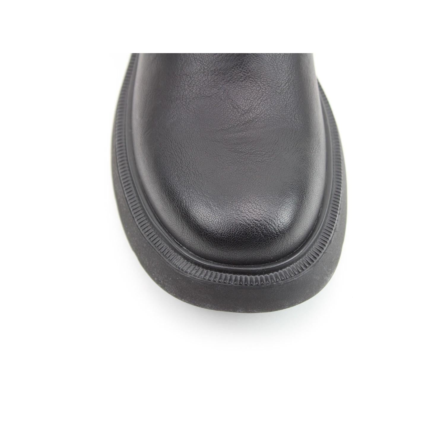 Heavenly Feet Azalea Ladies Black Vegan Side Zip Ankle Boots, rounded toe, chunky sole, and side zipper design.