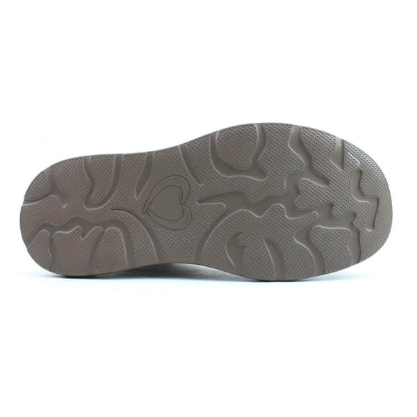 Heavenly Feet Azalea Ladies Khaki Vegan Side Zip Ankle Boots with textured sole and heart-shaped detail.