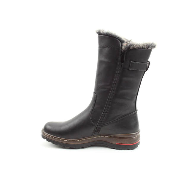 Heavenly Feet Bramble Ladies black vegan mid-calf boots with side zip, faux fur lining, and sturdy sole.