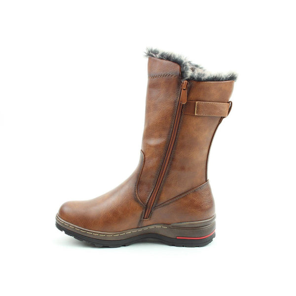Heavenly Feet Bramble Ladies Dark Tan Vegan Side Zip Mid-Calf Boots-elevate your sole